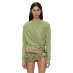Christopher Esber Manto Long Sleeve Jersey Top in Fennel | Long Sleeve | Coveti