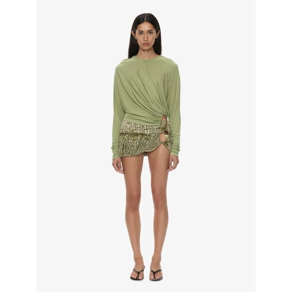 Christopher Esber Manto Long Sleeve Jersey Top in Fennel | Long Sleeve | Coveti