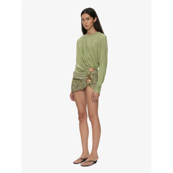 Christopher Esber Manto Long Sleeve Jersey Top in Fennel | Long Sleeve | Coveti