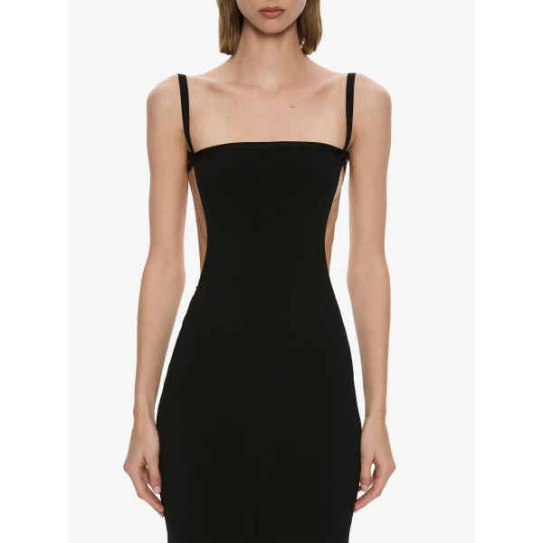 Christopher Esber Mara Contour Knit Dress in Black | Midi Dresses | Coveti