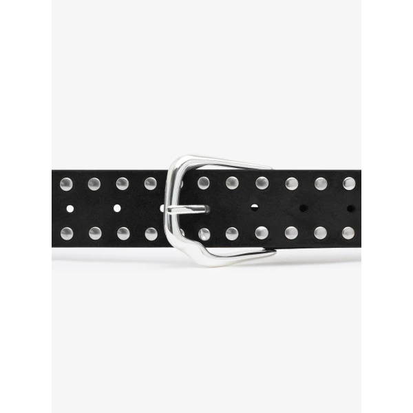 Christopher Esber Maverick Suede Studded Belt in Black Silver Buckle | Belts | Coveti