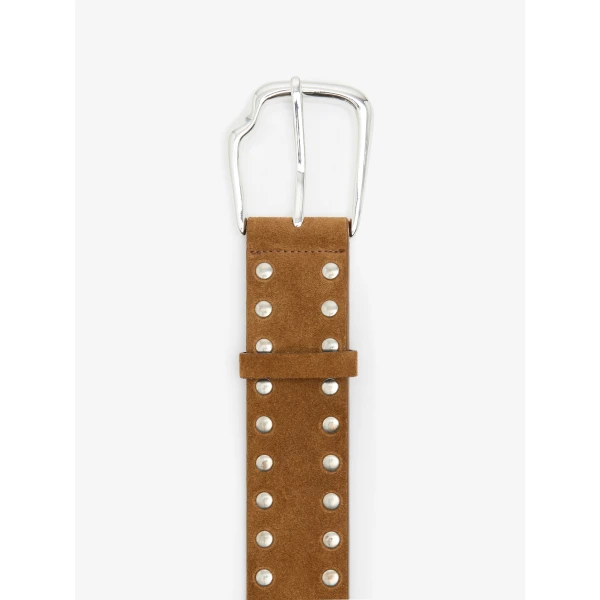Christopher Esber Maverick Suede Studded Belt in Russet Silver Buckle | Belts | Coveti