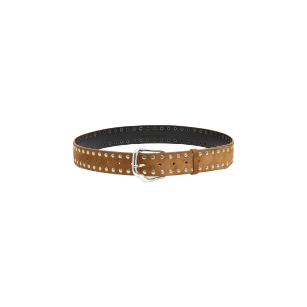 Maverick Suede Studded Belt in Russet Silver Buckle