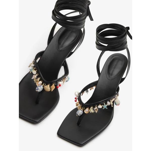 Christopher Esber Memento Charm Flip Flop Heel in Black | Flip Flops & Slides | Coveti