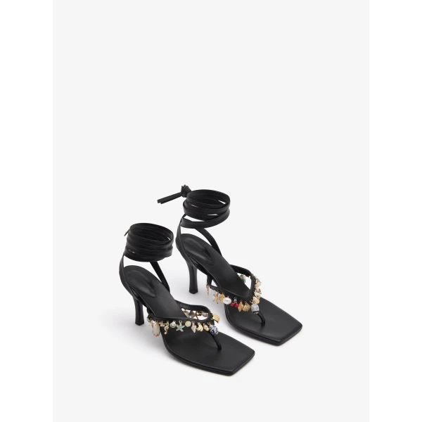 Christopher Esber Memento Charm Flip Flop Heel in Black | Flip Flops & Slides | Coveti