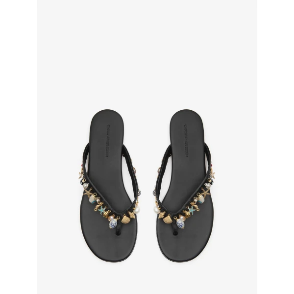 Christopher Esber Memento Charm Flip Flop in Black | Flip Flops & Slides | Coveti
