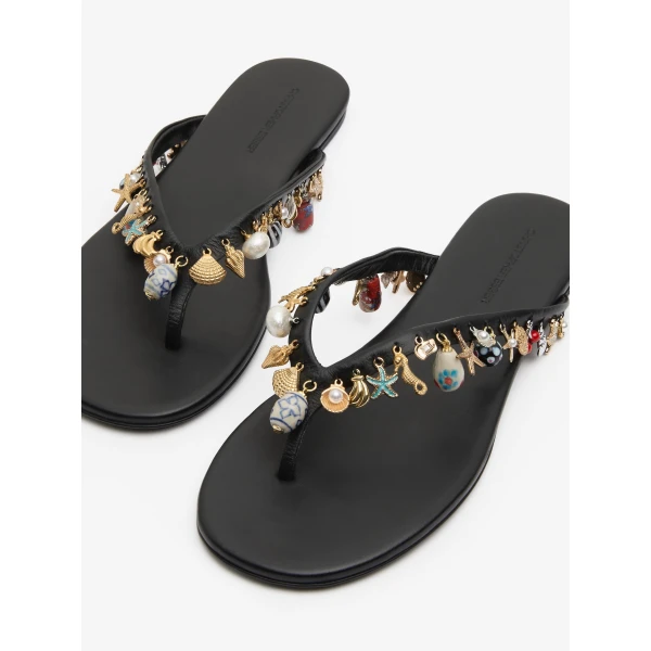 Christopher Esber Memento Charm Flip Flop in Black | Flip Flops & Slides | Coveti