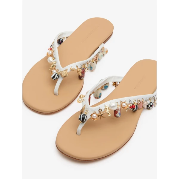Christopher Esber Memento Charm Flip Flop in White | Flip Flops & Slides | Coveti