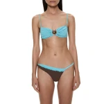 Christopher Esber Mineral Stone Ruched Bikini Top in Mineral Turquoise | Bikini | Coveti