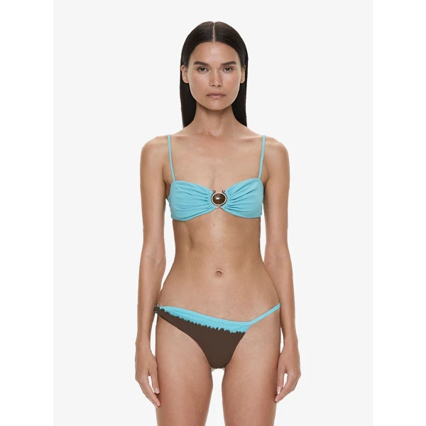 Christopher Esber Mineral Stone Ruched Bikini Top in Mineral Turquoise | Bikini | Coveti