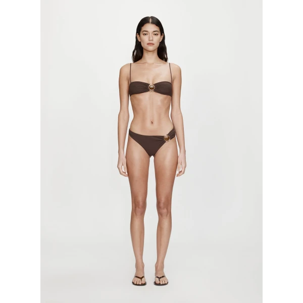 Christopher Esber Mineral Stone Ruched Bikini Top in Umber | Bikini | Coveti