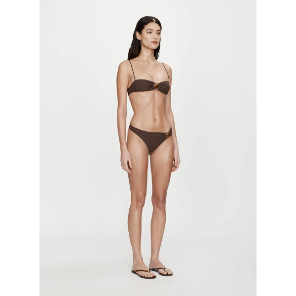 Christopher Esber Mineral Stone Ruched Bikini Top in Umber | Bikini | Coveti