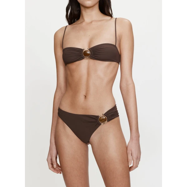 Christopher Esber Mineral Stone Ruched Bikini Top in Umber | Bikini | Coveti