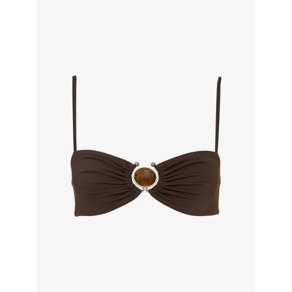 Christopher Esber Mineral Stone Ruched Bikini Top in Umber | Bikini | Coveti