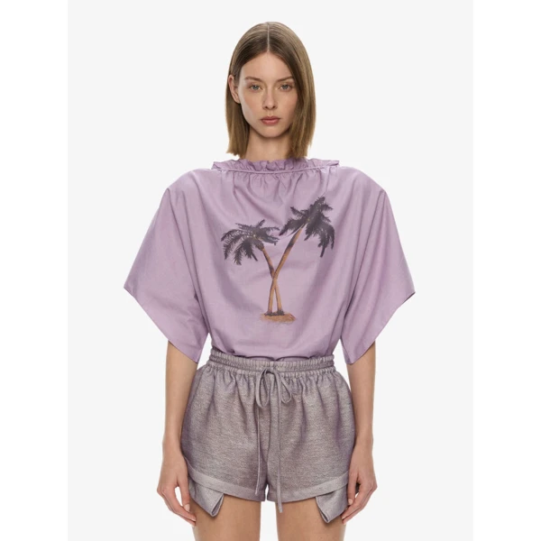 Christopher Esber Mirage Palm Poplin Top in Faded Lilac | Tops | Coveti