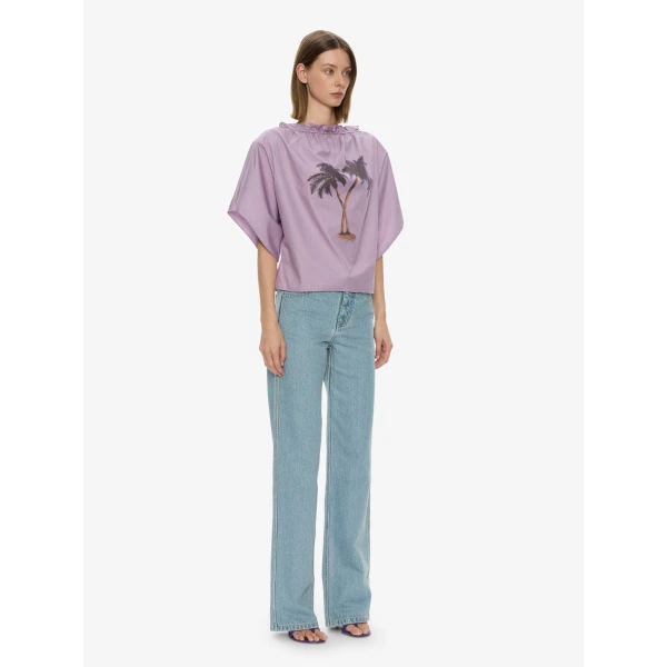 Christopher Esber Mirage Palm Poplin Top in Faded Lilac | Tops | Coveti