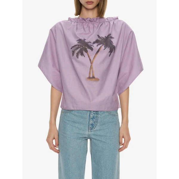 Christopher Esber Mirage Palm Poplin Top in Faded Lilac | Tops | Coveti