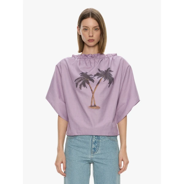 Christopher Esber Mirage Palm Poplin Top in Faded Lilac | Tops | Coveti