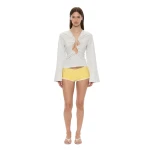 Christopher Esber Oasis Ruched Swim Boyshort in Zest White | Shorts | Coveti