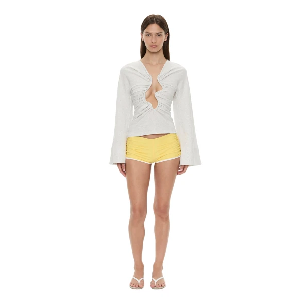 Oasis Ruched Swim Boyshort in Zest White