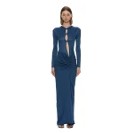 Christopher Esber Open Twist Ruched Long Sleeve Dress in Mineral Blue | Maxi Dresses | Coveti