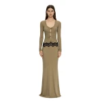 Christopher Esber Open Twist Verner Scooped Long Sleeve Dress in Khaki Black | Maxi Dresses | Coveti