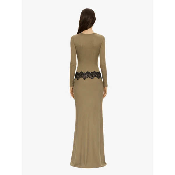 Christopher Esber Open Twist Verner Scooped Long Sleeve Dress in Khaki Black | Maxi Dresses | Coveti