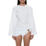 Christopher Esber Orbit Ruched Magyar Top in White | Tops | Coveti
