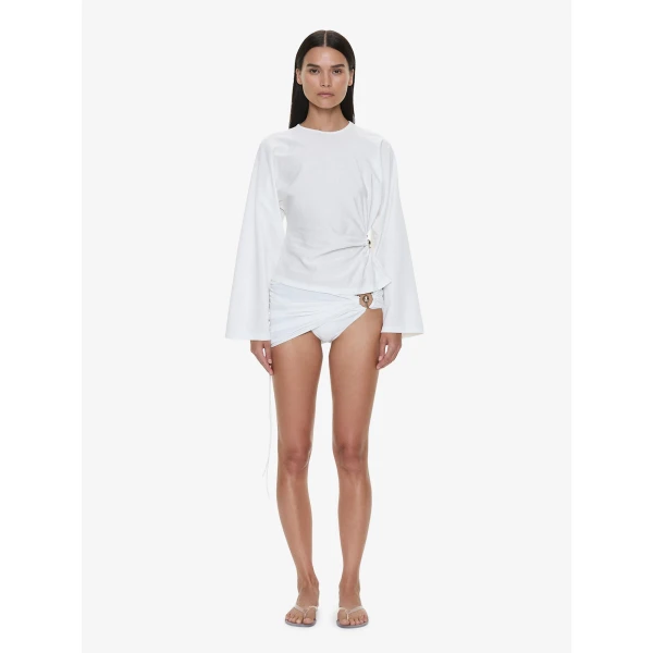 Christopher Esber Orbit Ruched Magyar Top in White | Tops | Coveti