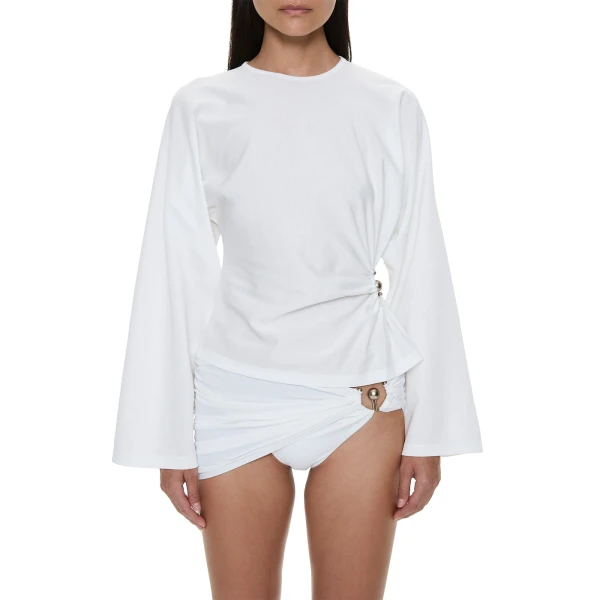 Christopher Esber Orbit Ruched Magyar Top in White | Tops | Coveti