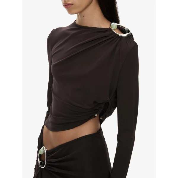Christopher Esber Orica Crystal Cascade Jersey Skirt in Molasses | Skirts | Coveti