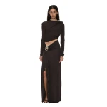 Christopher Esber Orica Crystal Cascade Jersey Skirt in Molasses | Skirts | Coveti