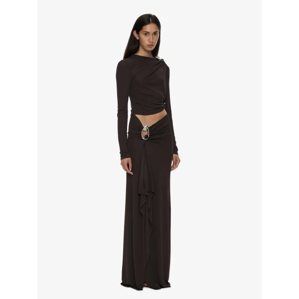 Christopher Esber Orica Crystal Cascade Jersey Skirt in Molasses | Skirts | Coveti