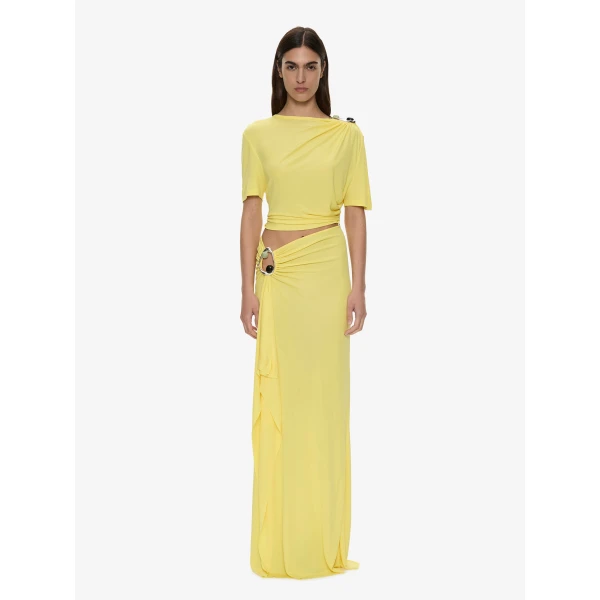 Christopher Esber Orica Crystal Cascade Jersey Skirt in Targa Yellow | Skirts | Coveti