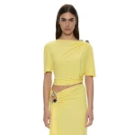 Christopher Esber Orica Crystal Ruched Jersey Tee in Targa Yellow | T-shirts | Coveti