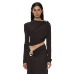 Christopher Esber Orica Crystal Ruched Long Sleeve Top in Molasses | Long Sleeve | Coveti