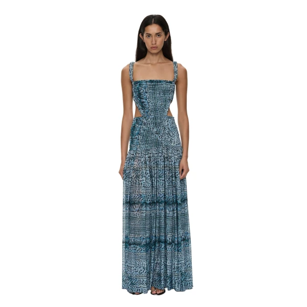 Christopher Esber Orion Separation Gown in Feathered Petrol | Evening Gowns | Coveti