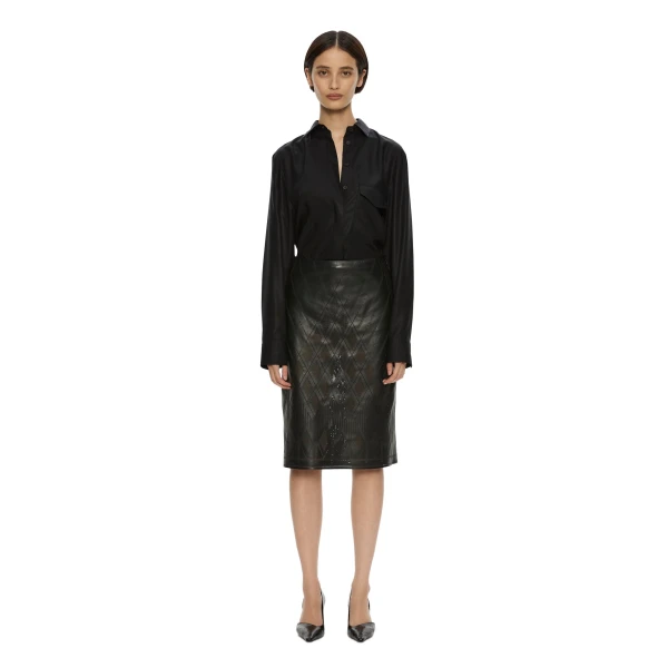 Perforated Leather Skirt in Black
