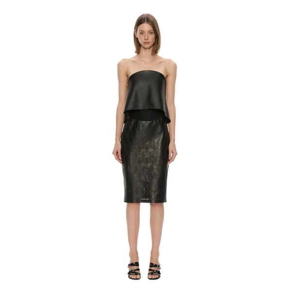 Perforated Sheath Leather Dress in Black