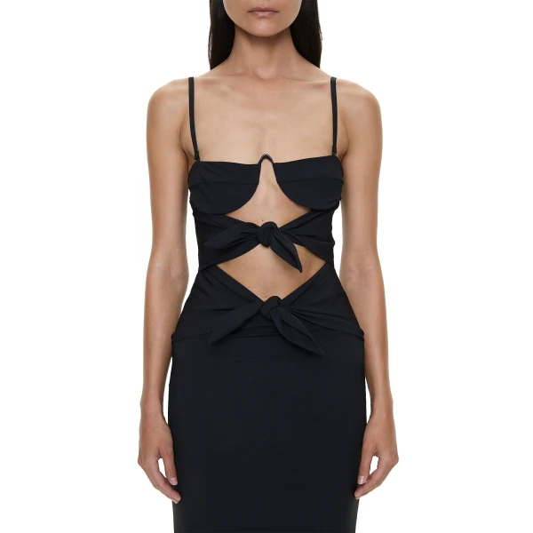 Porto Tie Lycra Dress in Black