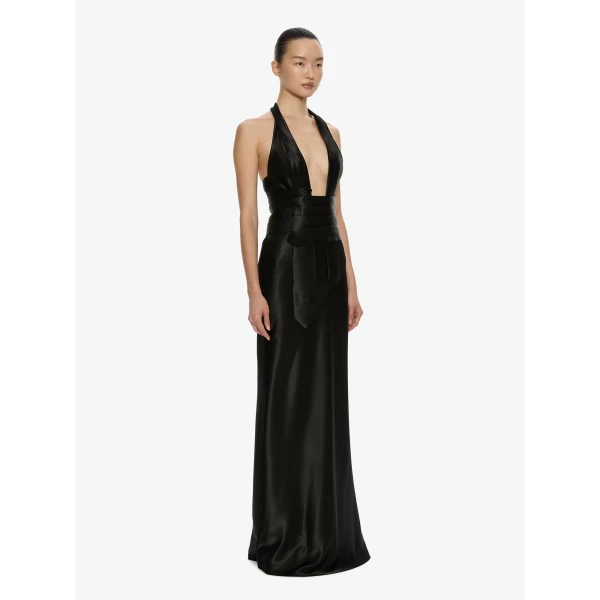 Christopher Esber Reyer Satin Tie Gown in Black | Evening Gowns | Coveti