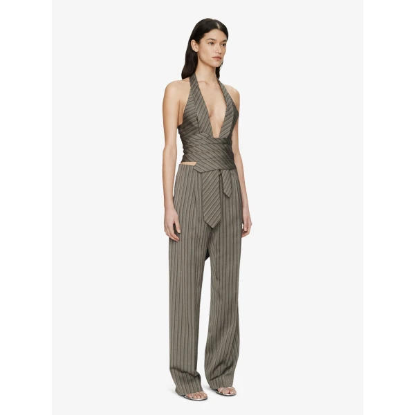 Christopher Esber Reyer Tailored Tie Top in Graphite Stripe | Tops | Coveti