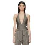 Christopher Esber Reyer Tailored Tie Top in Graphite Stripe | Tops | Coveti