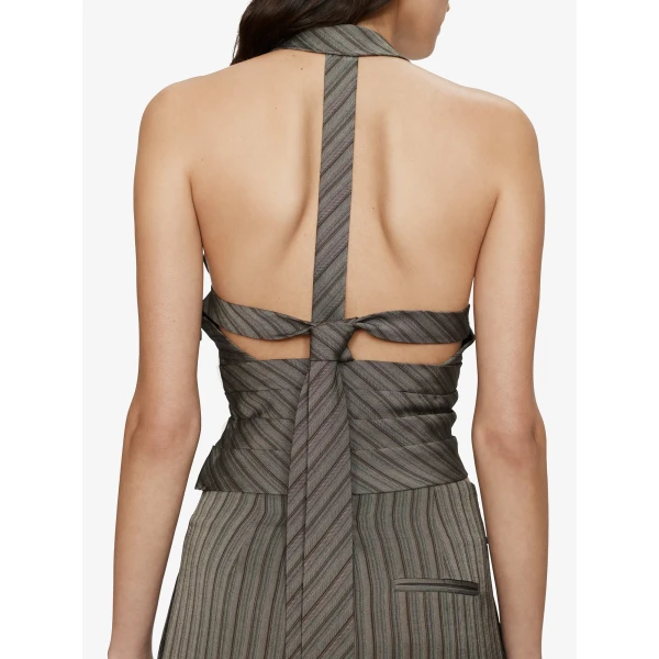 Christopher Esber Reyer Tailored Tie Top in Graphite Stripe | Tops | Coveti