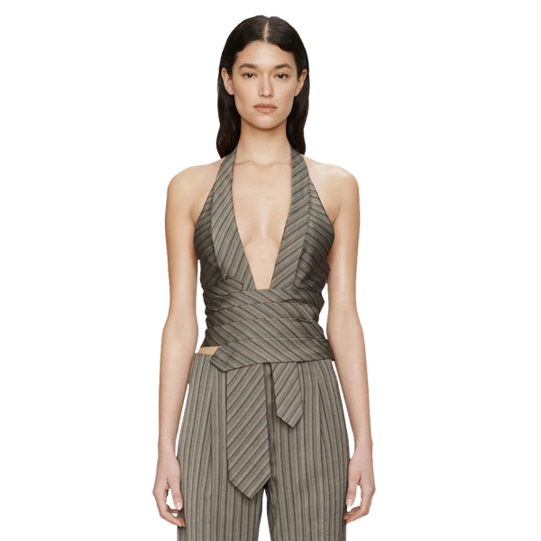 Reyer Tailored Tie Top in Graphite Stripe
