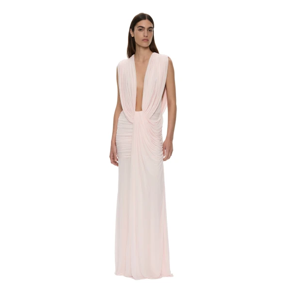 Christopher Esber Ripple Drape Gown in Airbag Pink | Evening Gowns | Coveti