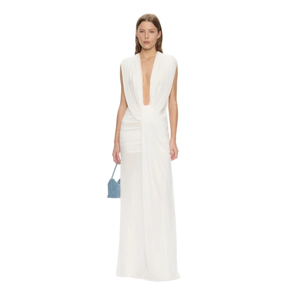 Ripple Drape Gown in White