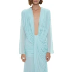 Christopher Esber Ripple Drape Long Sleeve Gown in Mystic Mint | Evening Gowns | Coveti