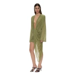 Christopher Esber Ripple Drape Long Sleeve Mini Dress in Fennel | Mini Dresses | Coveti