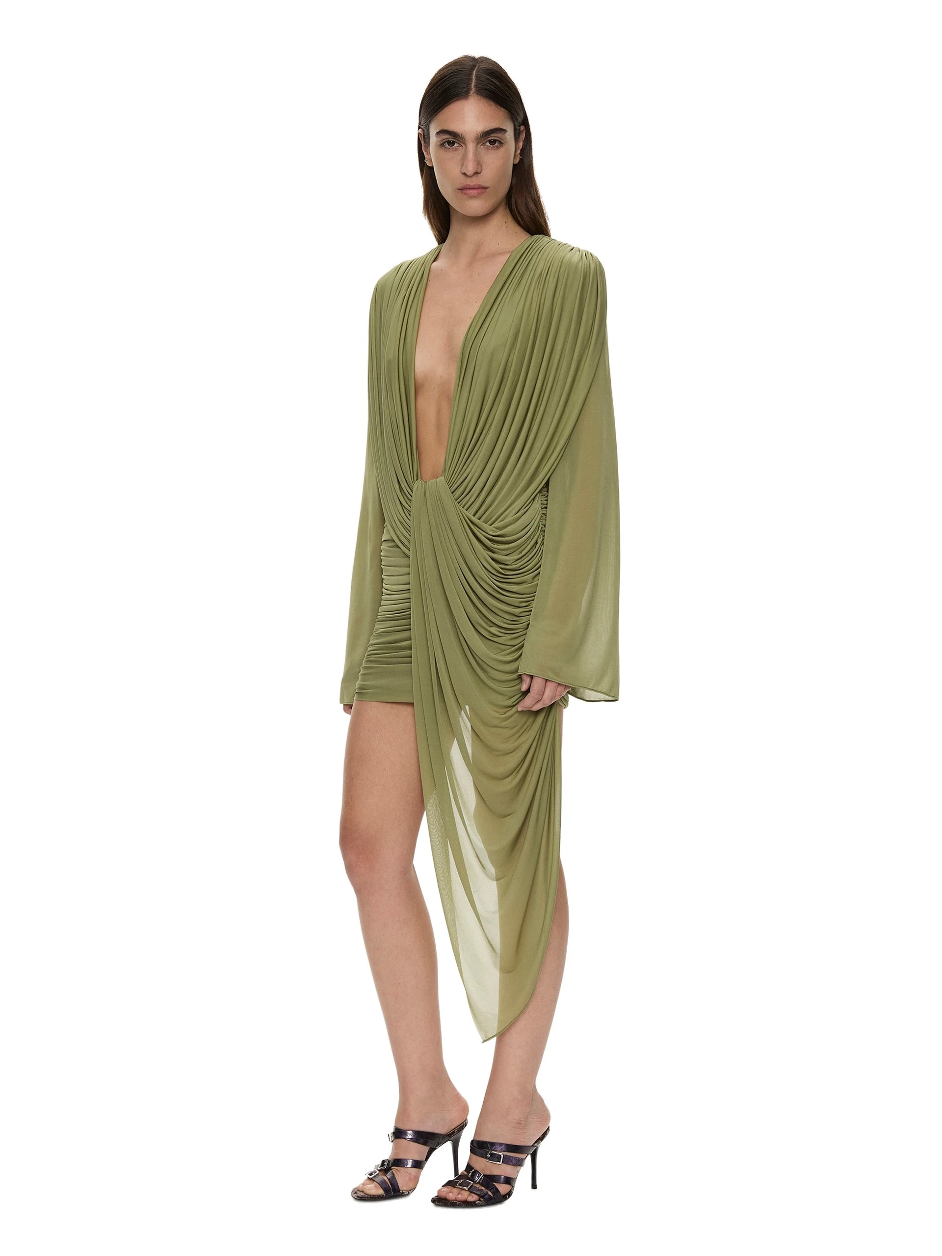 Christopher Esber Ripple Drape Long Sleeve Mini Dress in Fennel Christopher Esber Ripple Drape Long Sleeve Mini Dress in Fennel | Mini Dresses | Coveti